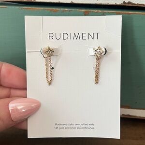 14K Gold silver plated star dangle rhinestone drop chain earrings pierced boho